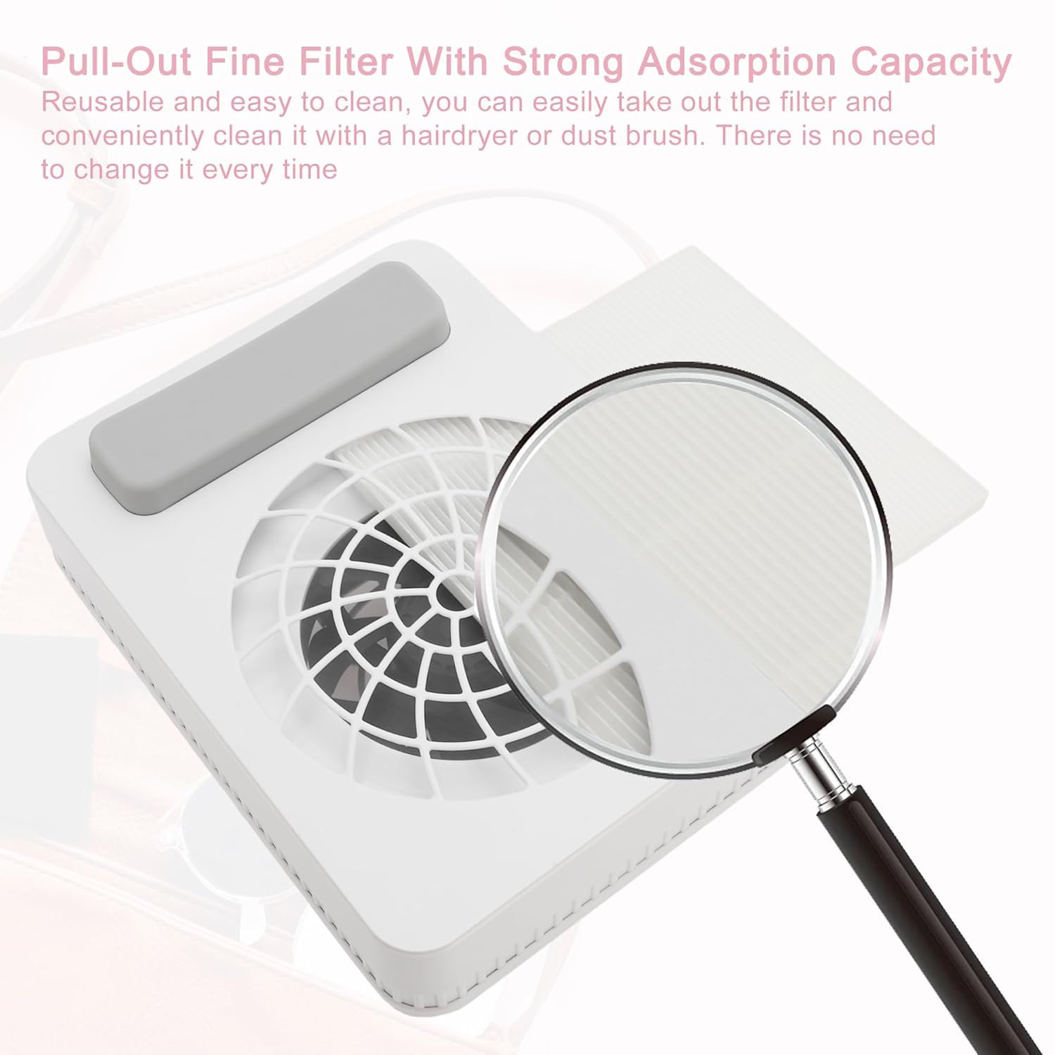 Collecteur De Poussière D'ongles, Collecteur De Poussière Sous Vide D'ongles 48 W, Vitesse Jusqu'à 4000 Tr/min, Avec Filtre Réutilisable Et Tampon À Main En Silicone, Polissage Des Ongles En Acrylique