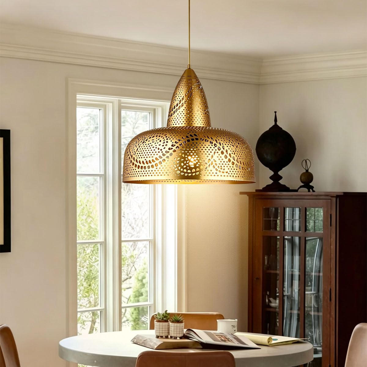 Gold Pendant Light Porous Moroccan Hanging Lamp Fixture