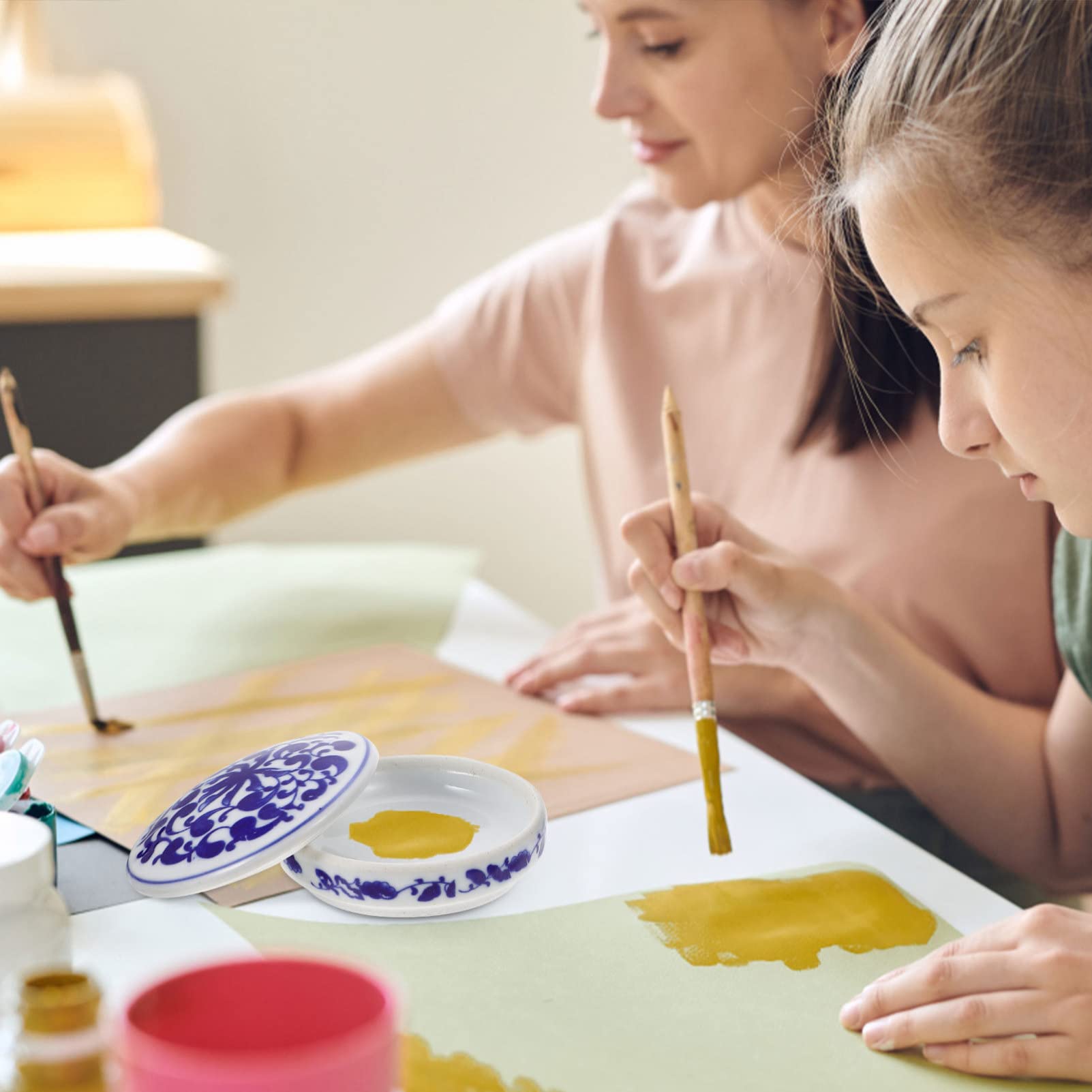 Ciieeo Chinese Paint Stack Dishes Porcelain Painting Palettes Oil Painting Mixing Trays Pigment Trays for Art Decor