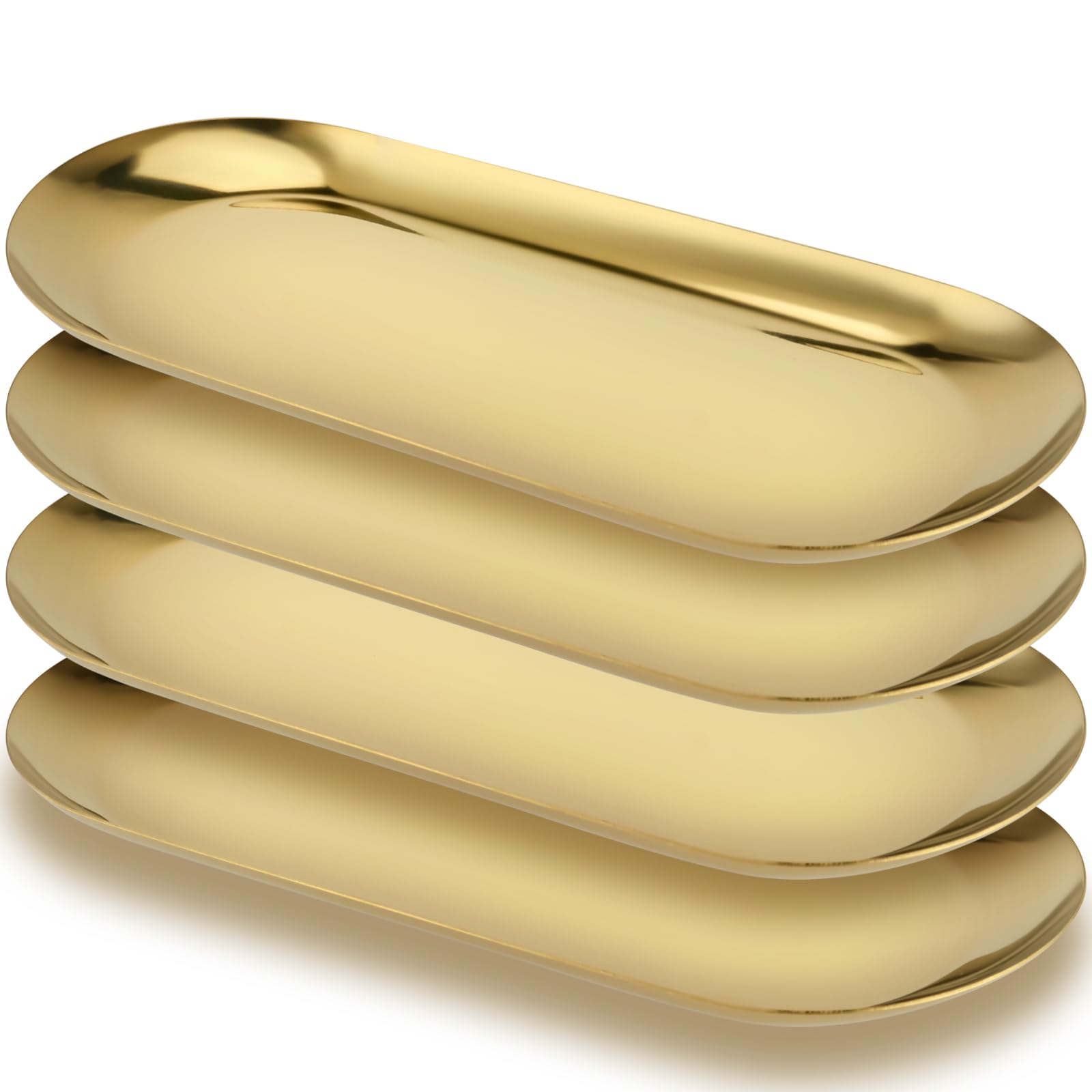 4 vassoi ovali in acciaio inox dorati, 30 x 12 cm, vassoi in metallo a specchio, vassoio per gioielli, cosmetici, cosmetici, cosmetici, cosmetici, per organizzare piccoli oggetti, bagno