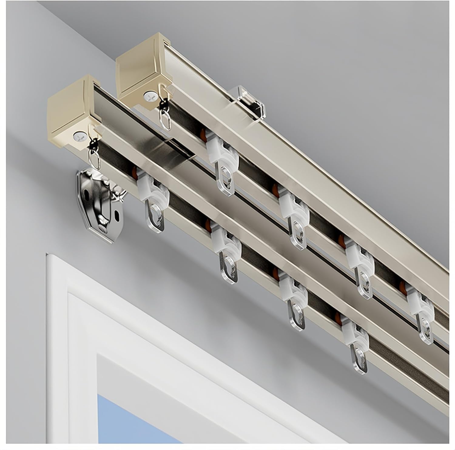 Système de rail de rideau robuste double rail pour rideaux occultants