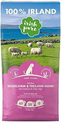 Irish Pure Trockenfutter Adult | 1,5kg | Weidelamm & Freiland-Huhn mit Kelp-Alge | Hoher Fleischanteil | Getreidefrei | Sensitiv | Hundetrockenfutter | Hundefutter für alle Rassen