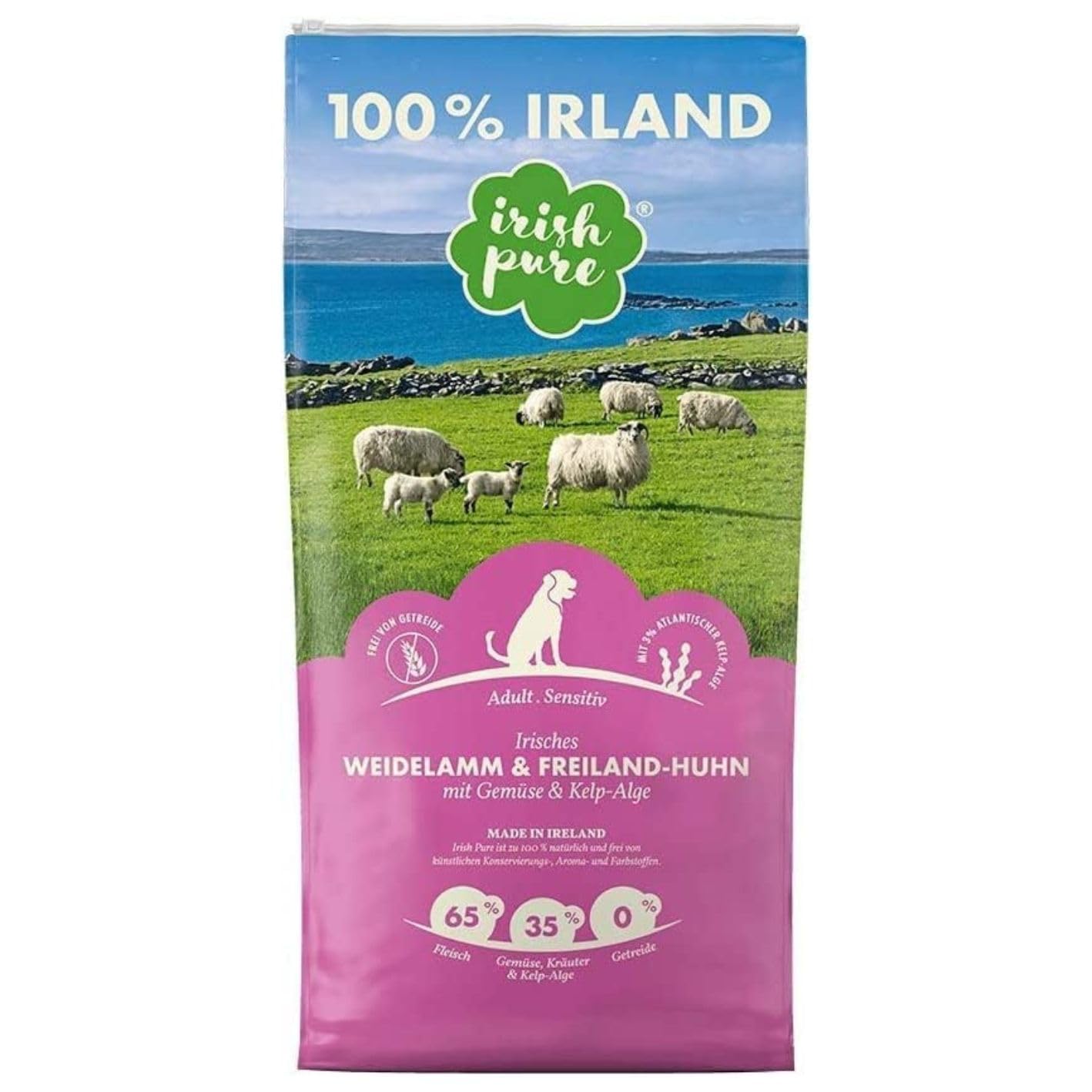 Irish Pure Sucha karma dla dorosłych, 12 kg, jagnięcina wierzbowa i kurczak z algami kelpowymi, wysoka zawartość mięsa, nie zawiera zbóż, wrażliwa, sucha karma dla psów | karma dla wszystkich ras
