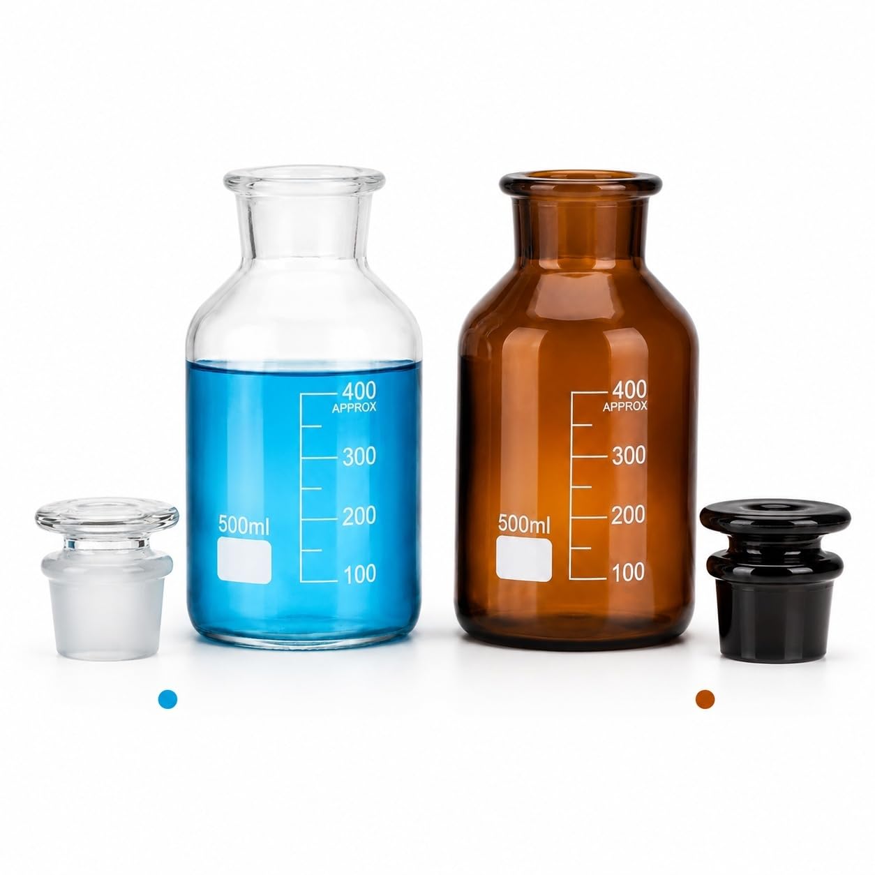 Flacone Reagenti Vetro Laboratorio Bocca Larga Graduato-Ambra 1000ml | Flacone da Laboratorio Versatile Adatto per Prodotti Chimici Polveri e Campionamento
