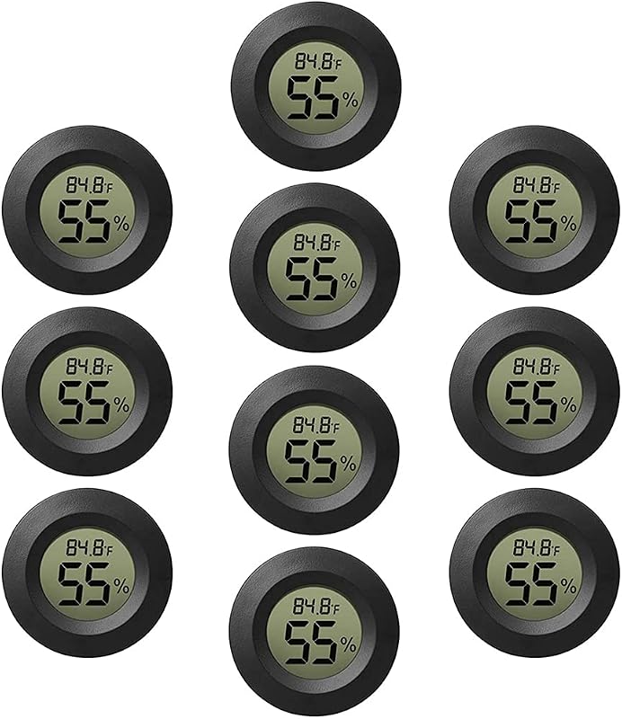 10-Pack Mini Thermometer Hygrometer, Small Digital Electronic Temperature Humidity Meters Gauge Indoor LCD Display for Greenhouse, Garden, Cellar, Fridge, Mason Jar