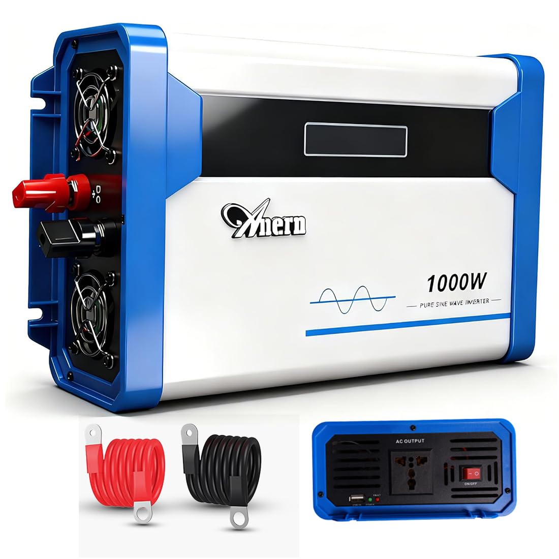 Anern Convertidor 1000W Inversor de Corriente para Coche DC 12V a AC 220V Onda Senoidal Pura Inversor de Coche con Pantalla LED y Puerto USB de 5V para Cargar Viajar Camping