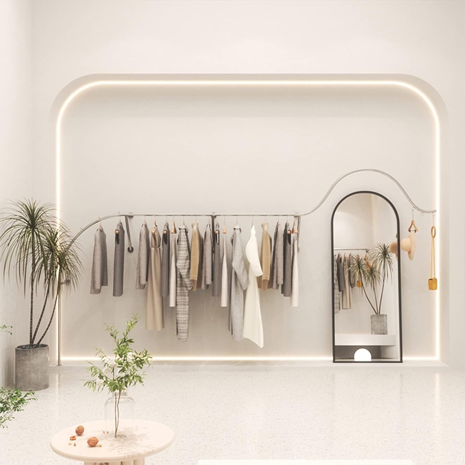 HPTHLY Clothes Rack Boutique Display Garment Rack, Clothing Store Display Furniture Wall Mounted Clothes Hanging Rack, Heavy Stainless Steel Pipe Garment Shelves System, Ho(B-400Cm)