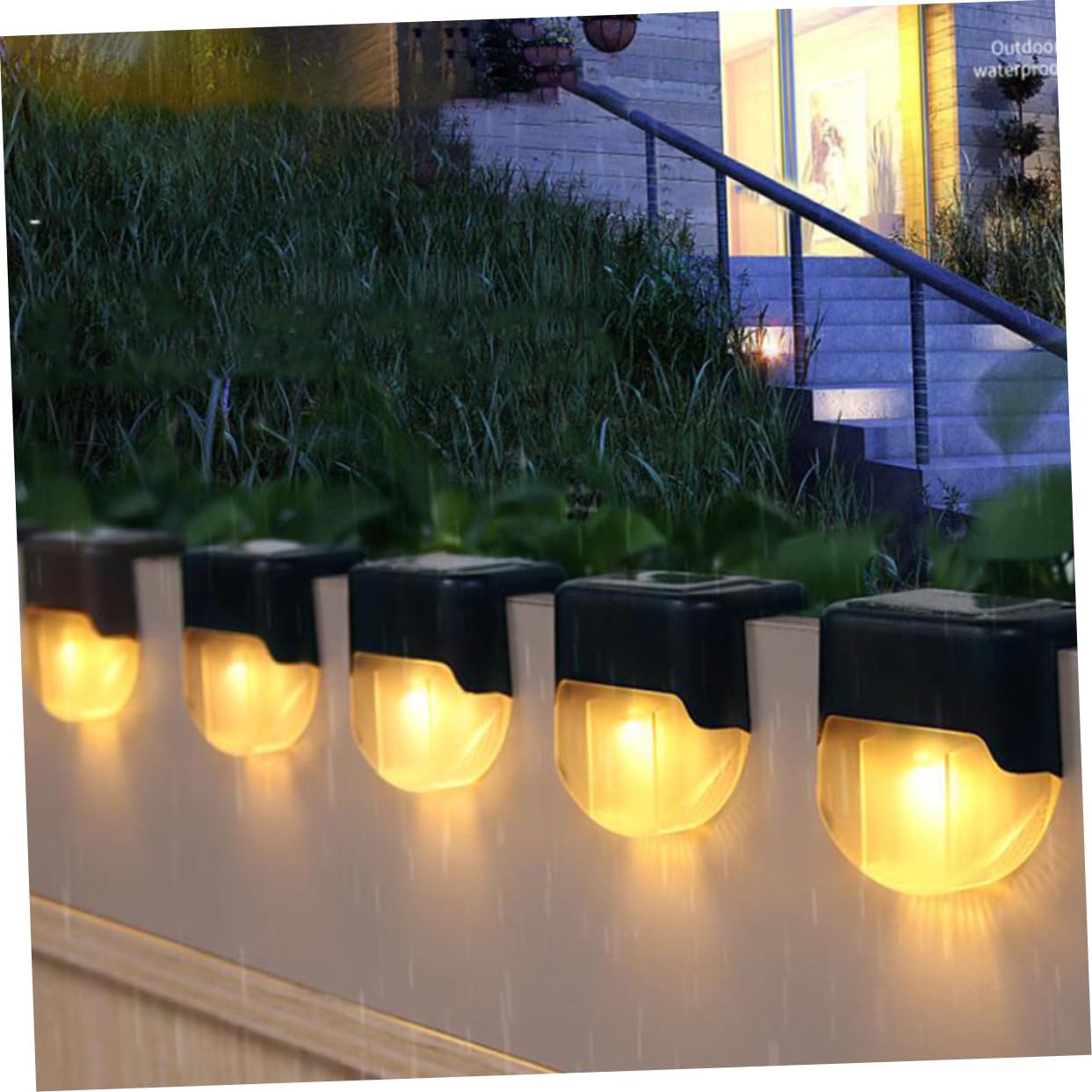 Lampada Solare per Gradini LED da Esterno Ip55 4 Pezzi Nero | Abs, Controllo Luce Intelligente, Illuminazione Decorativa Notturna, Batteria 1, 2v 1000ma e Pannello 2v 80ma