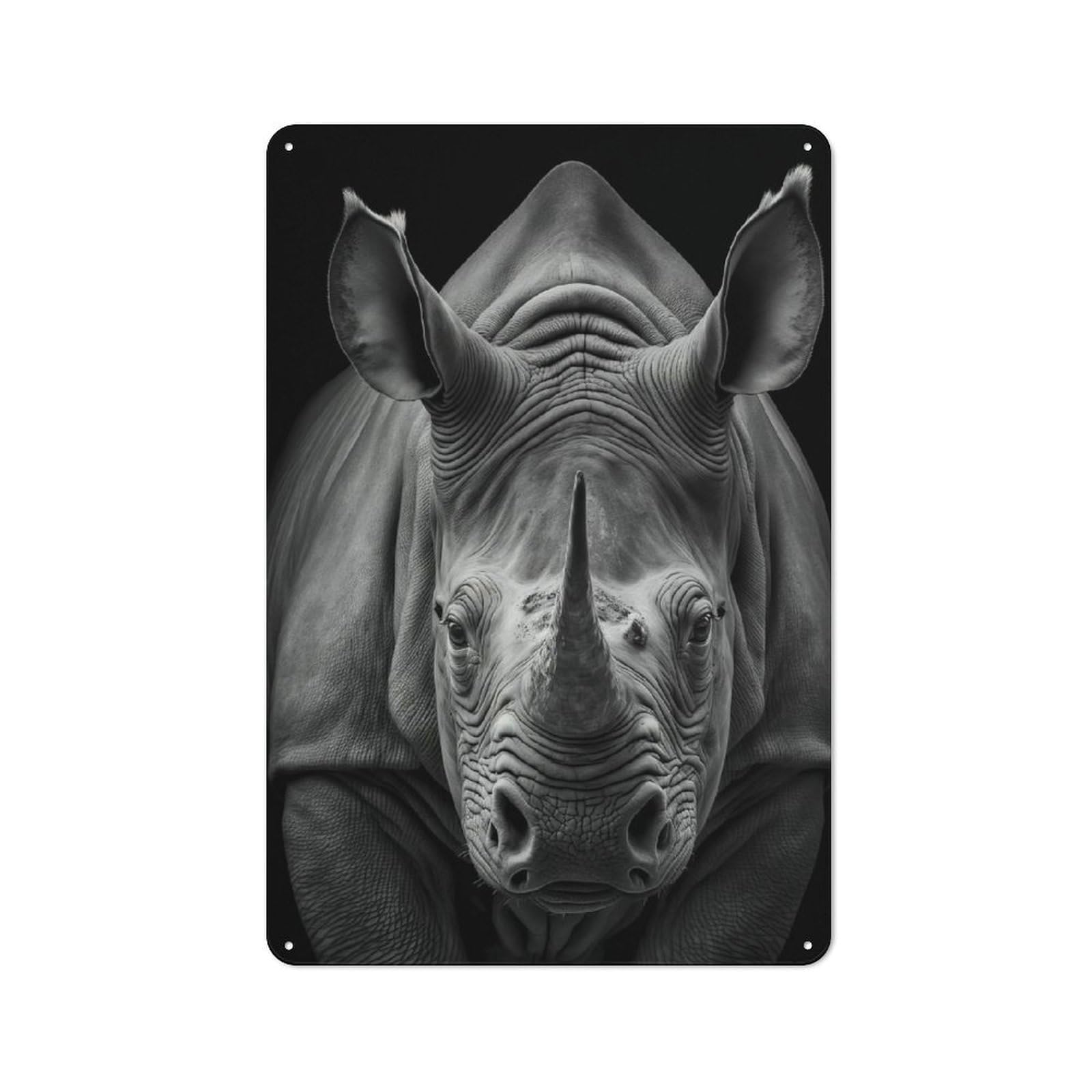Junmoney Style-8 Tin Sign 30X20cm With Portrait Of A Rhinoceros For Garage Wall, Retro-Style Decor, For Room Styling Across Garages And Workshops