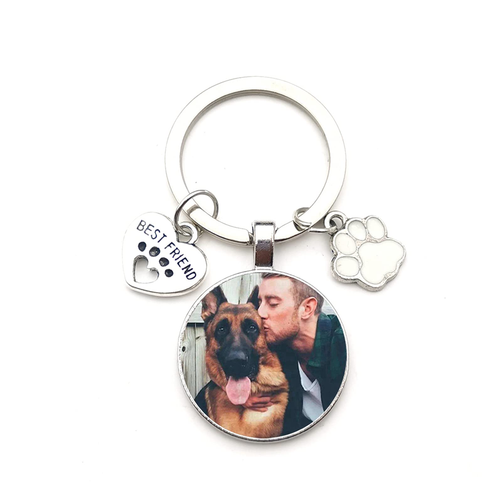 Personalized Custom Photo Picture Stainless Steel Pet Memorial Gifts Dog Pendant Key Pet Dog Keychain Jewelry,Custom Keyring for Women Personalised Keyring for Men (B)