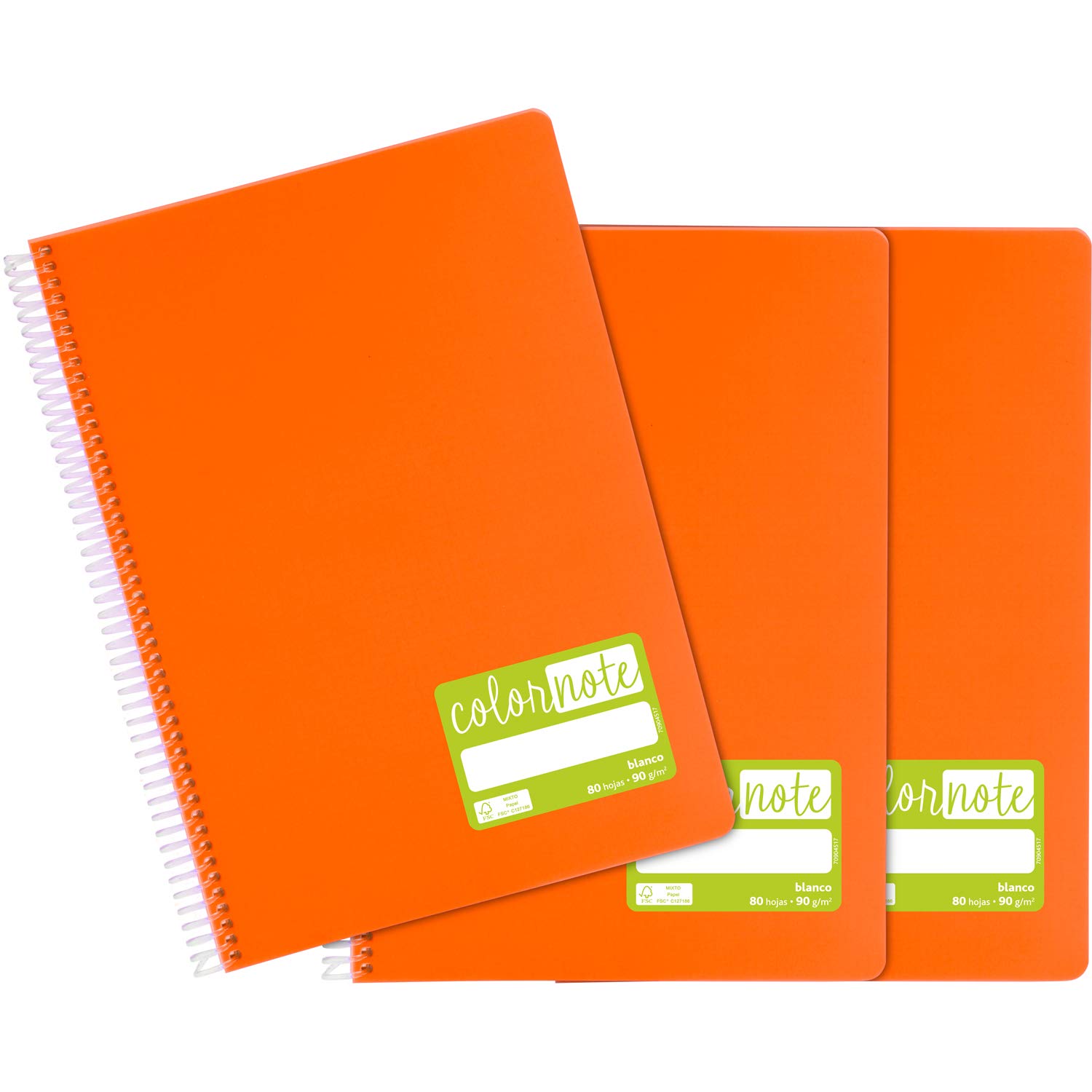 Grafoplás 98527652 Pack of 3 White Paper Notebooks, A4, Orange Polypropylene Covers, FSC Certified, ColorNote Series