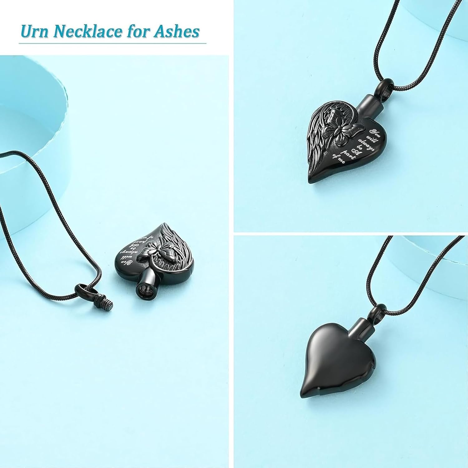 zeqingjw Heart Cremation Jewelry for Ashes Butterfly Urn Necklace for Women Loved Ones Ash Holder Keepsake Gift Memorial Pendent for Human Ashes - Image 4
