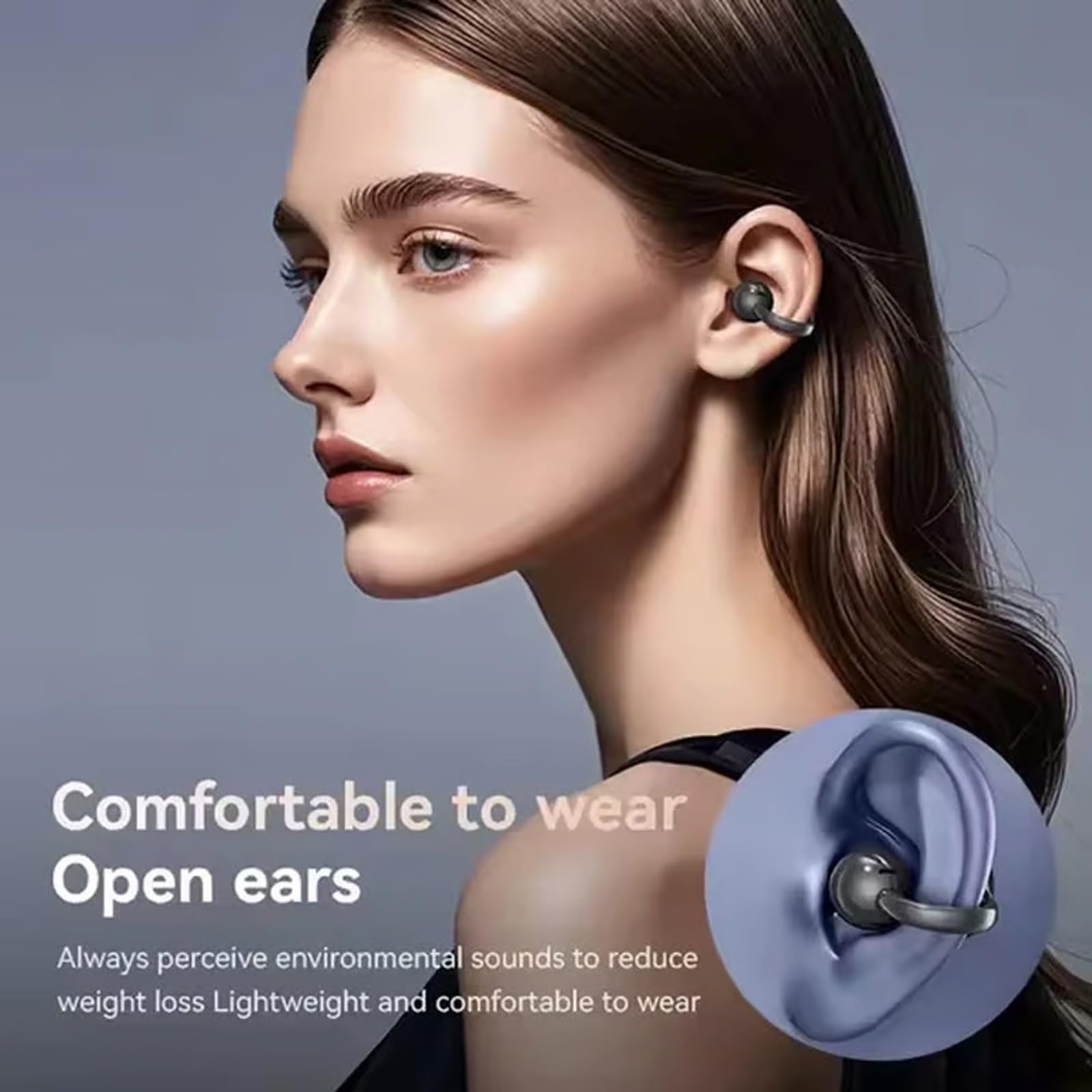 Auriculares Bluetooth inteligentes con pantalla táctil (2025), con clip, inalámbricos y abiertos for música y llamadas, con pantalla táctil LED audiovisual, deportivos, resistentes al agua(Purplex2)
