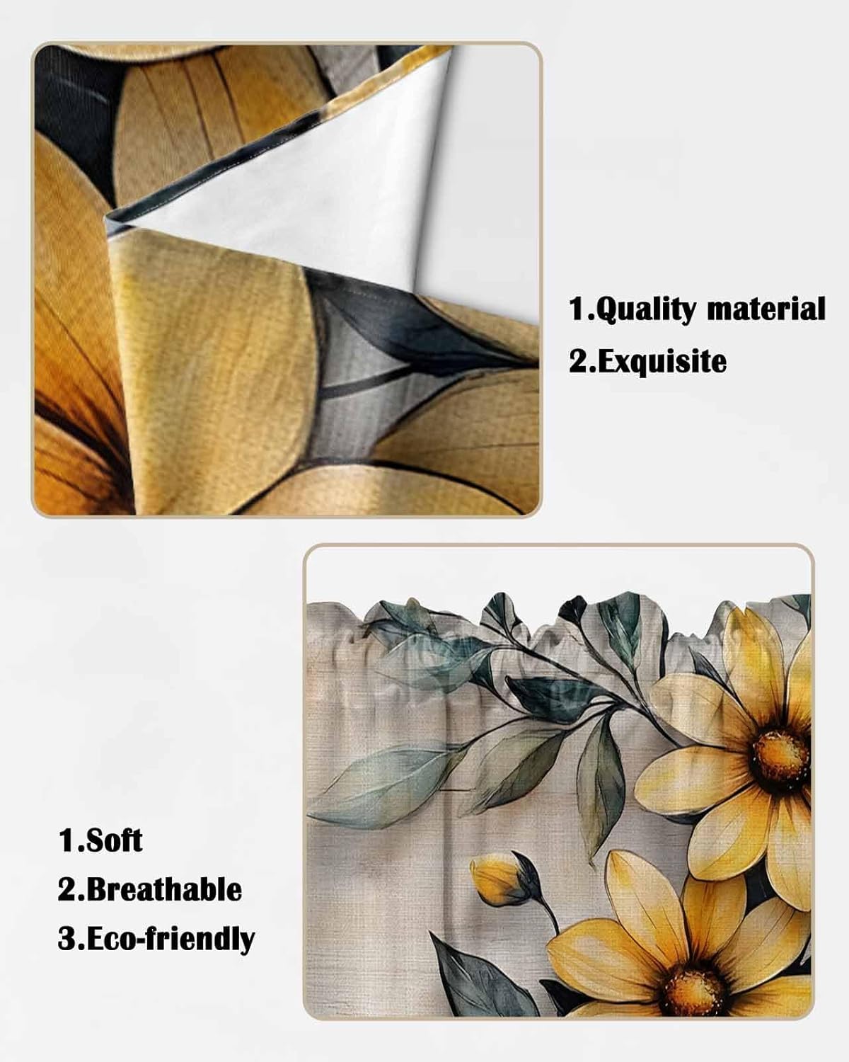 Vintage Swag Valance Curtains, Plants Farmhouse Style Flowers Yellow Kitchen Swag Valance Rod Pocket Curtain Valances Scalloped Window Treatment/Drapes for Living Room Bedroom, Each 28"W x 36"L