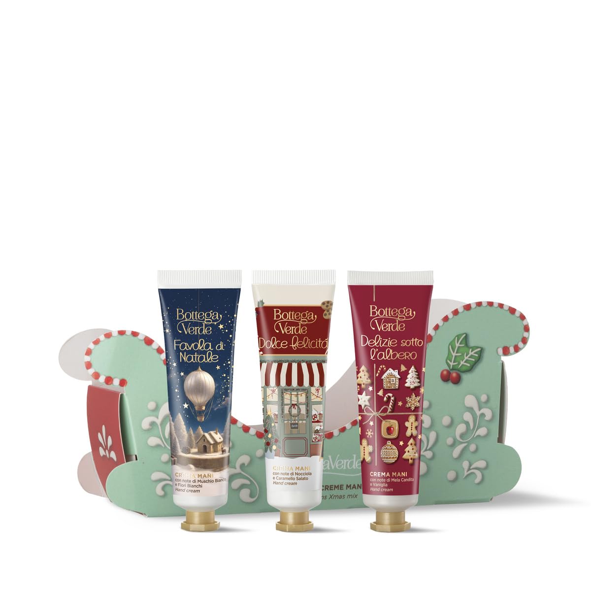 Bottega Verde - Cofanetto Regalo XMas Mix Creme Mani, 3 Creme Mani da 30 ml, Favola di Natale, Dolce Felicità e Delizie Sotto l’Albero, Nutriente, Protettivo, Idea Regalo
