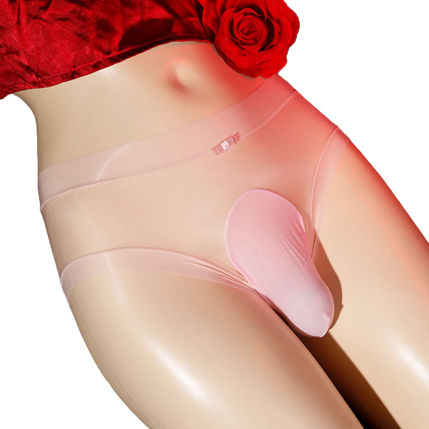 XINCHIA Men's See Through Translucent Nylon Panties - Breathable Soft Seamless Thong Underwear for Men - Pink
