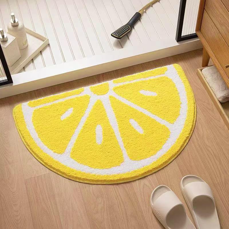 Creative Semicircle Half Round Yellow Lemon Soft Plush Bath Mat Anti-Slip Bathroom Indoor Mat Home Decor,Area Rug,Kid's Room Carpet,Pet Carpet (S(18x26‘’)