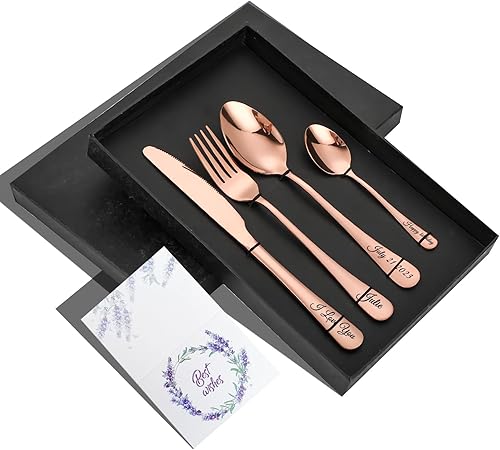 Miniatura 4 de Cubiertos grabados personalizados, juego de vajilla personalizado con caja de regalo, nombre de letras personalizadas, tenedor, cuchillo, cuchara,