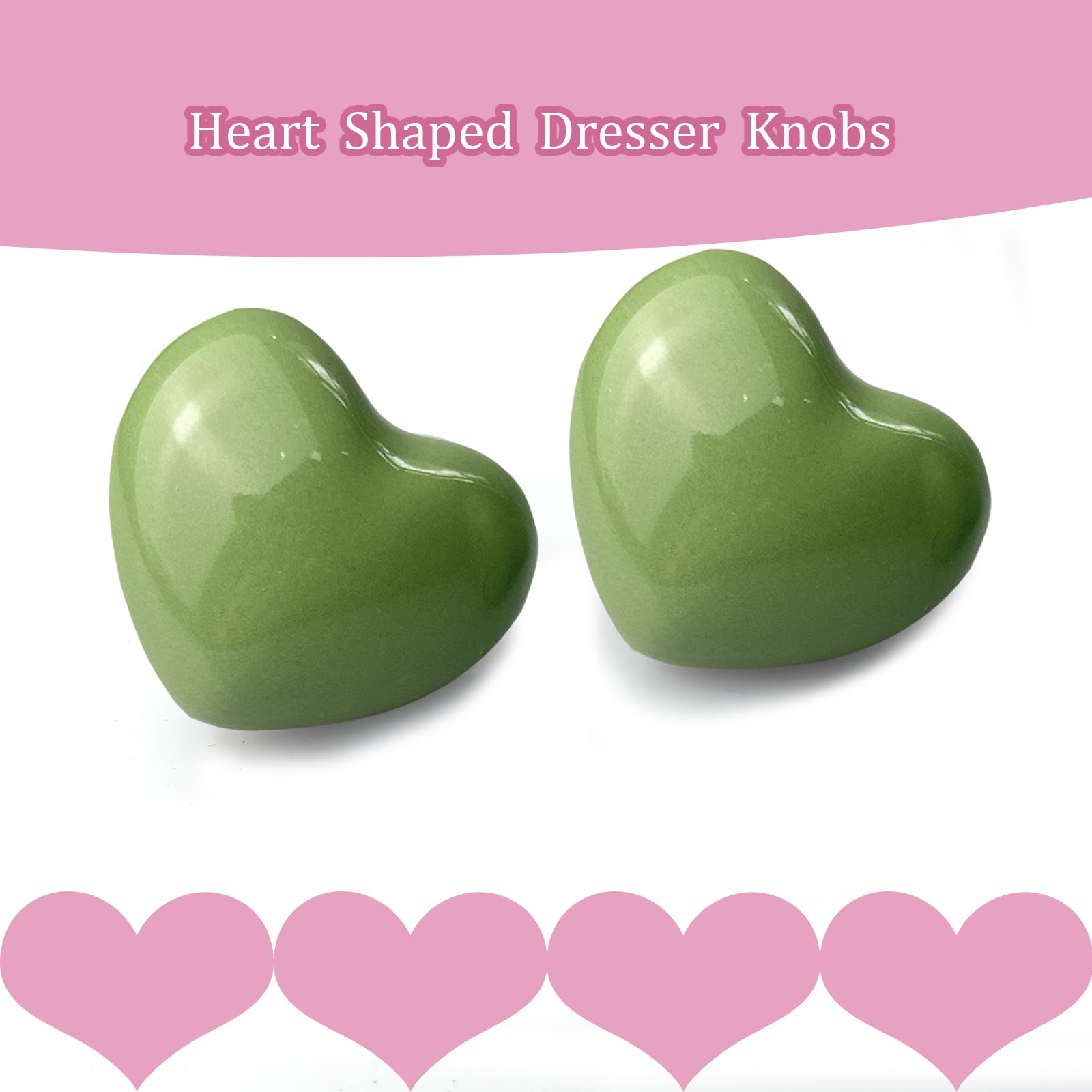 Mimhooy 4 Pack Green Ceramic Heart Shaped Cabinet Knobs for Cupboards & Drawers, Decorative - Image 2