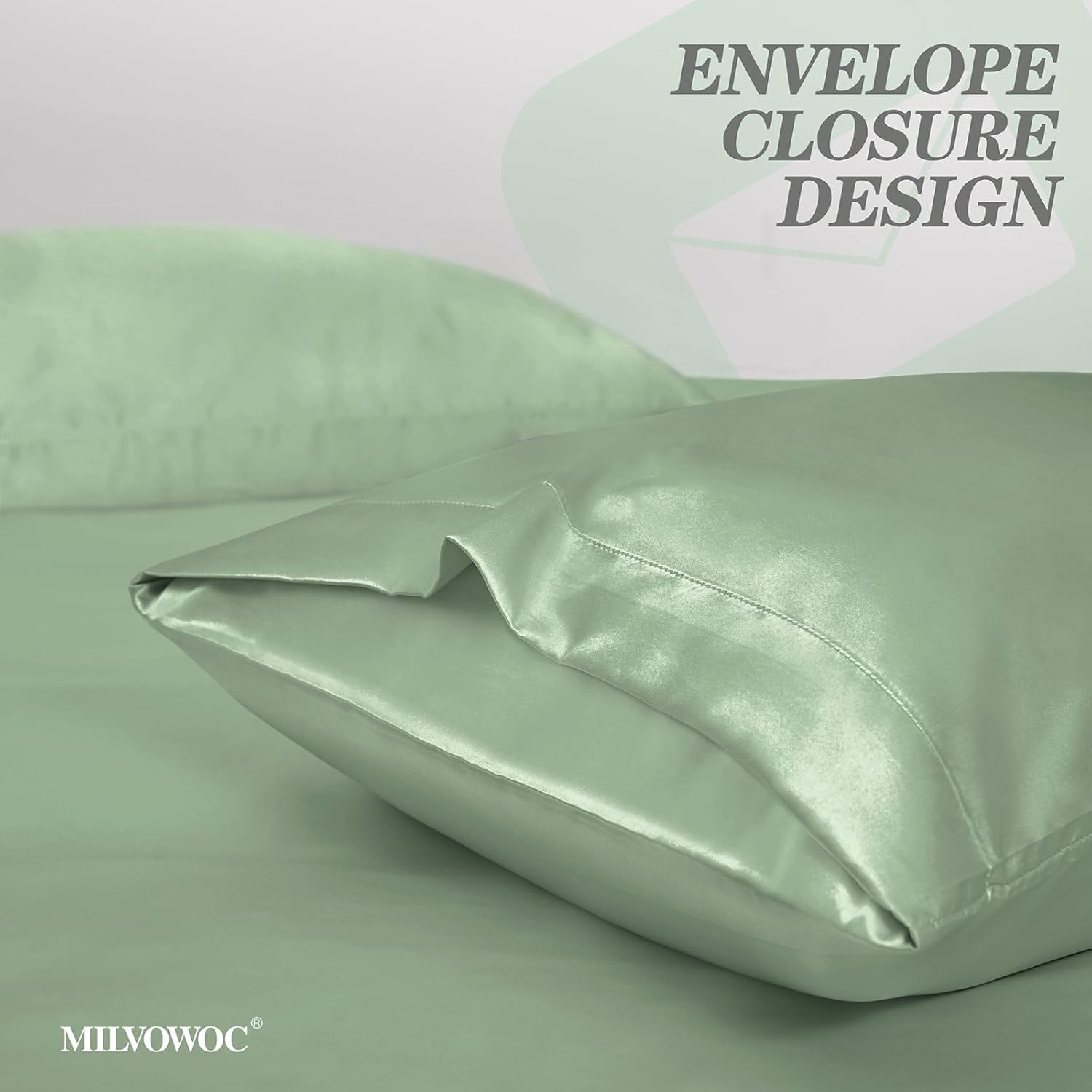 MILVOWOC 6 Pcs Sage Green Satin Duvet Cover King Size Set, Silky Bed Duvet Cover Ultra Soft Comforter Cover, 1 Satin Duvet Cover, 1 Body Pillowcase, 4 Pillow Cases (No Comforter)