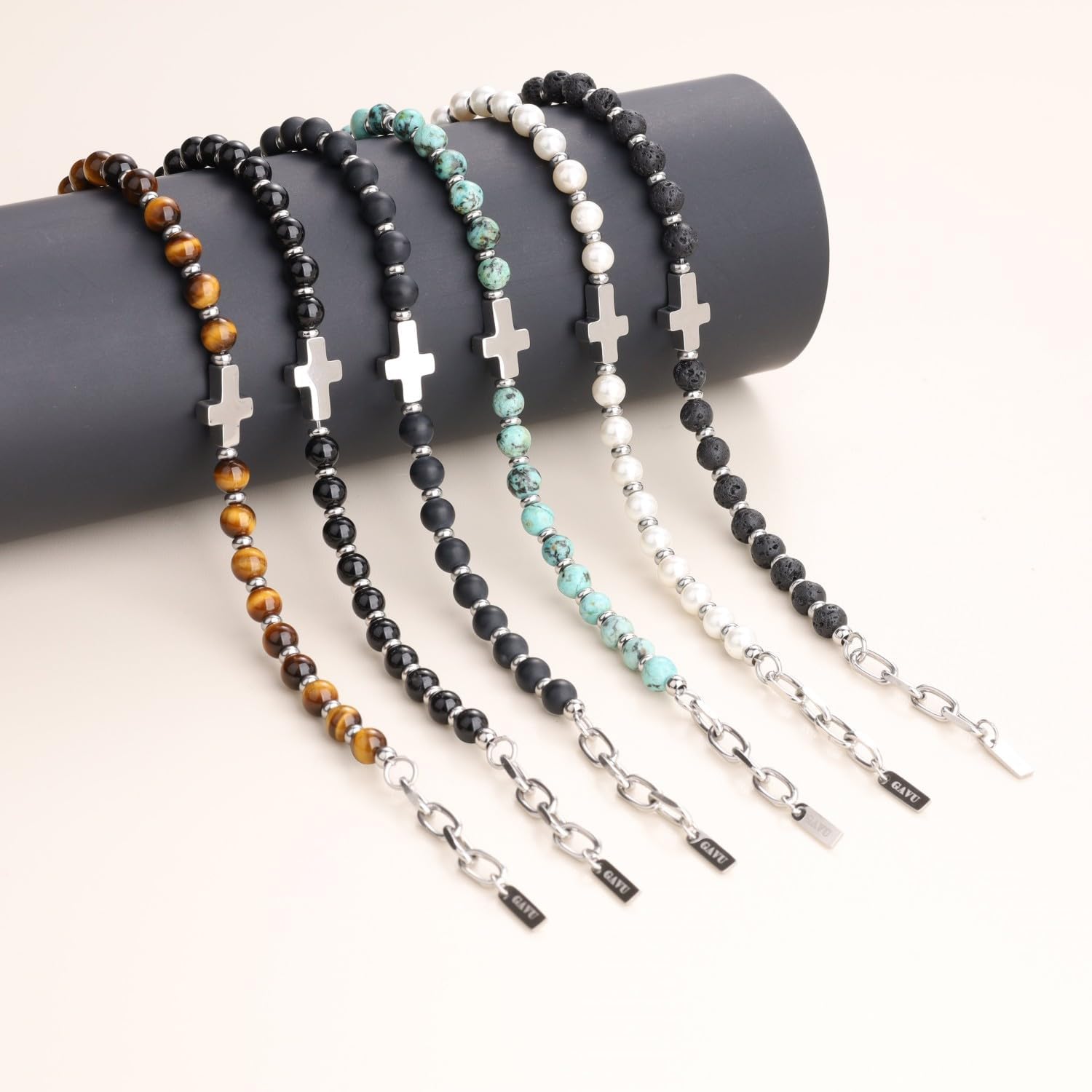 GAVU Men’s Cross Bracelet, Beaded Bracelet for Men, Crystal Bracelet for Men