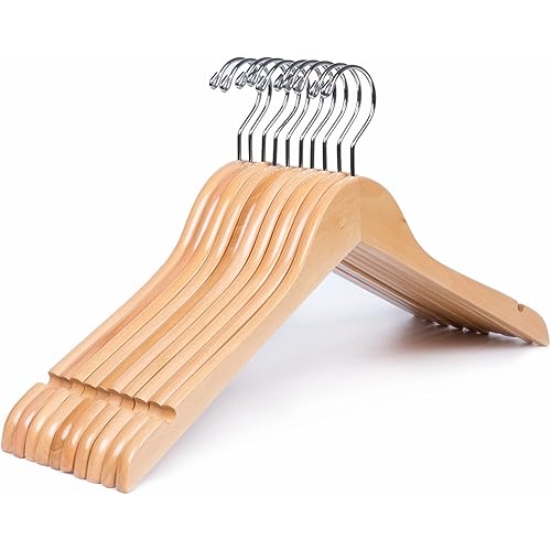 Amber Home Natural Wooden Shirt Hangers 10 Pack, Premiun Wood Coat Hangers Without bar, Clothes Hangers for Jacket, Bridal (Natural, 10)