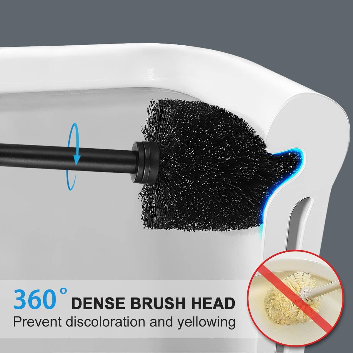 Toilet Bowl Brush Holder Set: 2 Pack Modern Deep Cleaning Bathroom Toilet Scrubber with Caddy for Rv - Rim Decorative Accessories Cleaner Brushes for Toilet - Black3