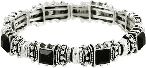 Falari Pulsera elástica de plata antigua de cristal acrílico vintage