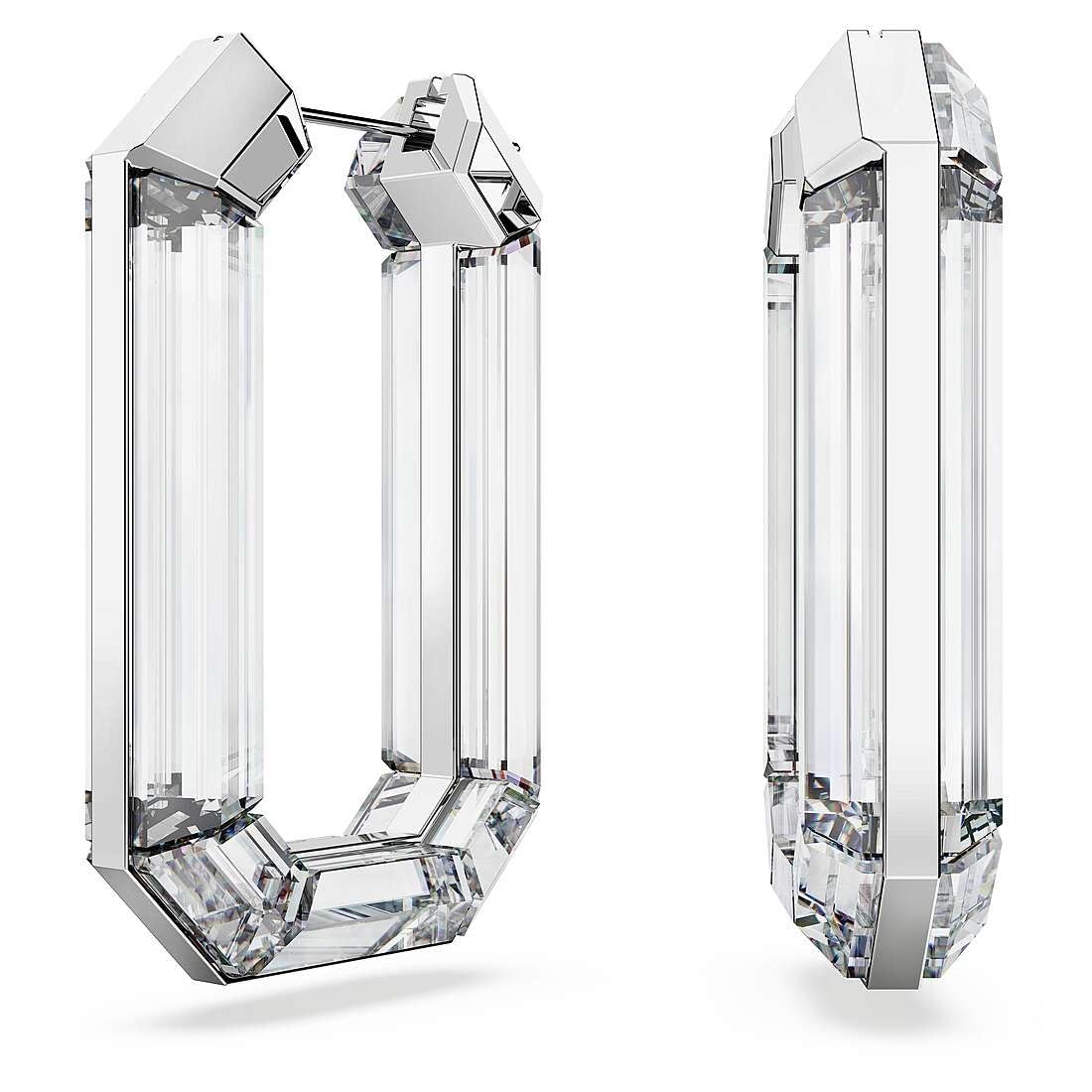 Swarovski Orecchini a cerchio Lucent placcati al rodio, colore: bianco
