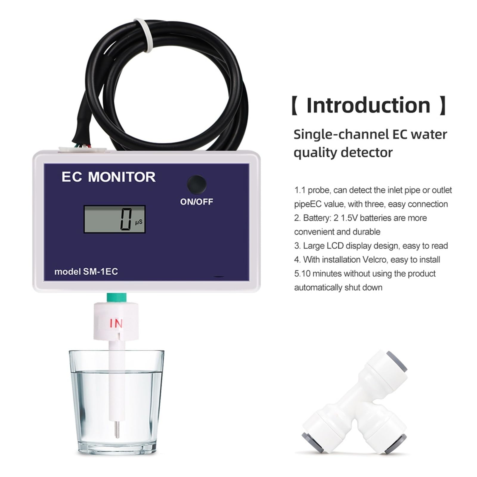 Misuratore di conducibilità elettrica Digitale, Monitor di conducibilità elettrica a Canale Singolo, Display LCD, Tester di qualità dell'Acqua 0-9990