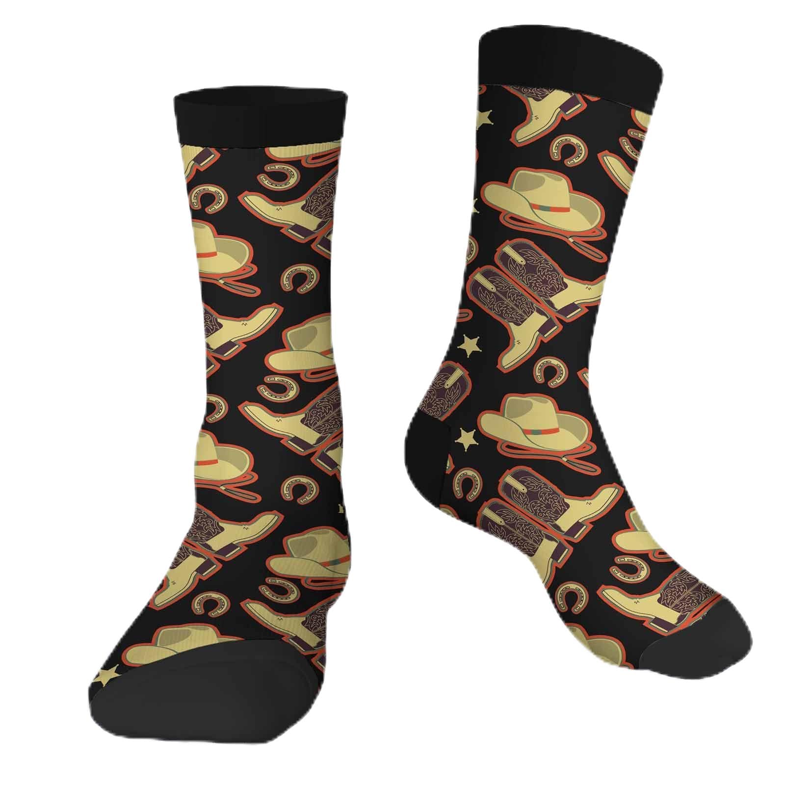 Muntayson Unisex Cowboy Athletic Cushioned Crew Socks Cushioned Crew Socks With Arch Compression Secure Fit Women Men