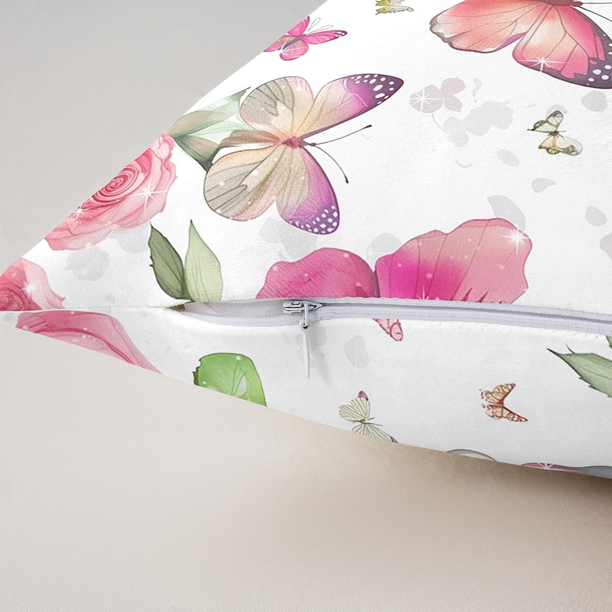 Feelyou Pink Butterfly Throw Pillow Covers 24"x24" 1Pcs for Sofa Couch Bed Chair Car Butterflies Print Decorative Pillow Case Groovy Flower Cushion Case Girl Butterfly Floral Outdoor Pillows Covers