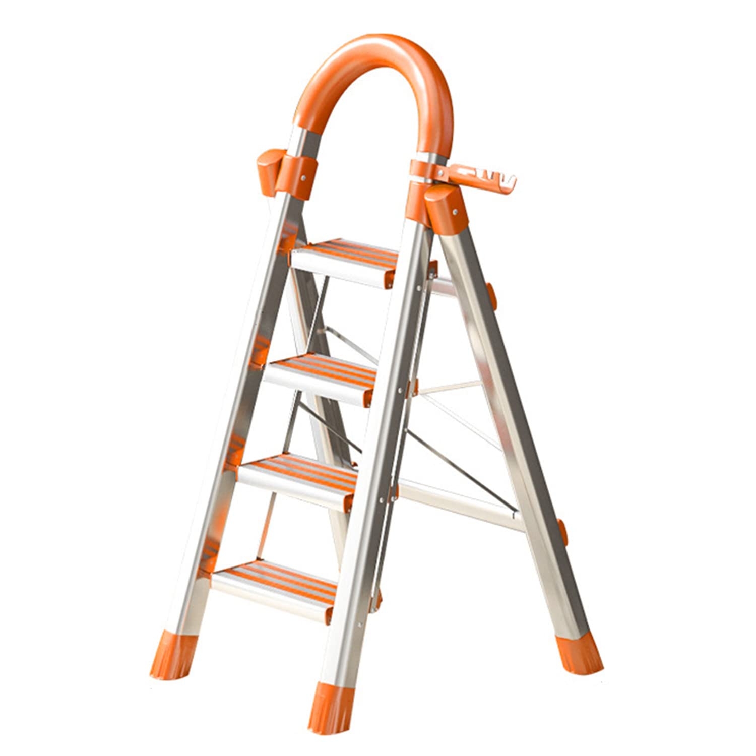 4 Step Ladder Folding Step Ladder Sturdy Aluminum Step Stool with Wide Anti-Slip Pedal and Rubber Hand Grip Lightweight Multi Purpose Portable Home Ladder 550lbs for Kitchen,Office,Library& Household