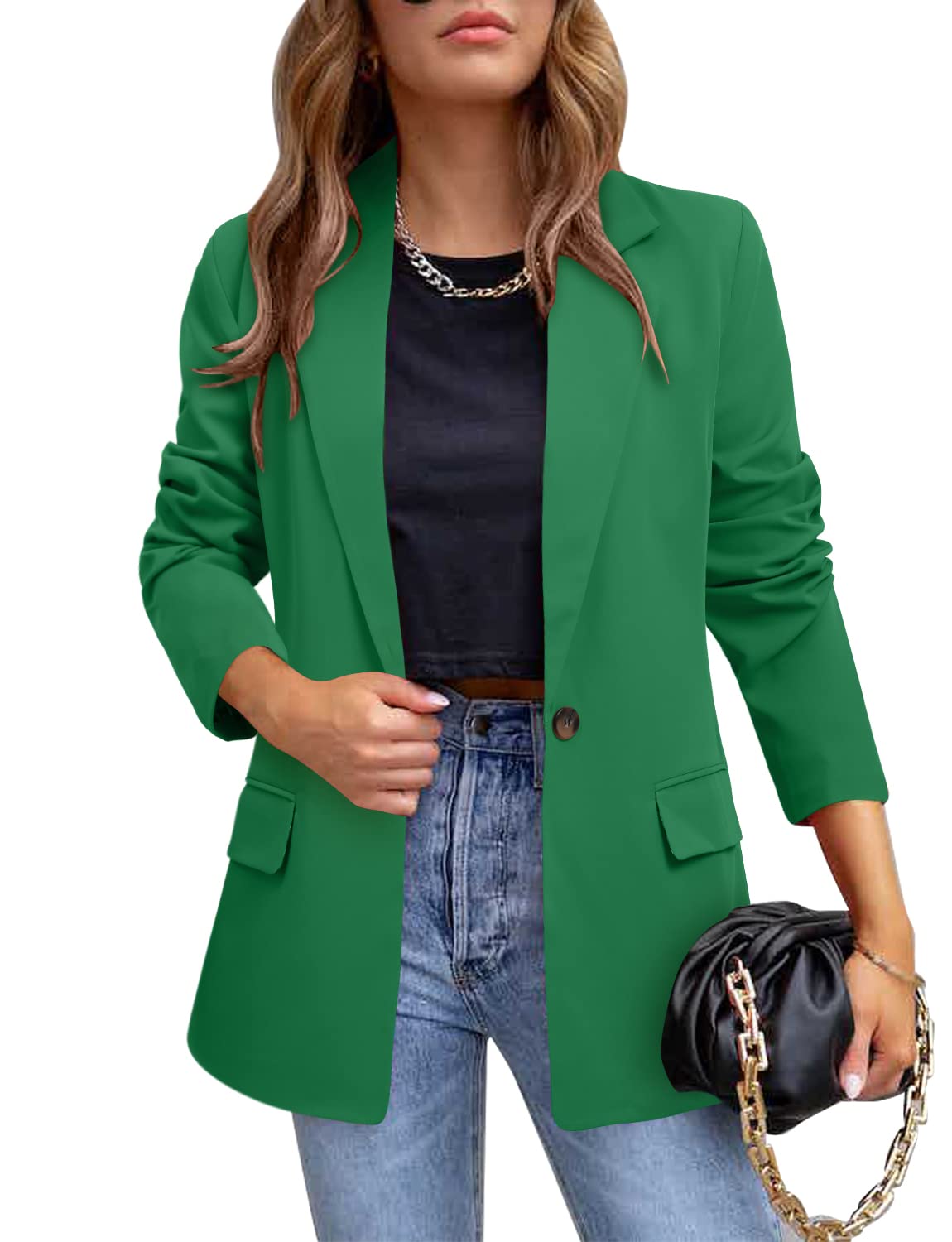 CRAZY GRIDWomens Casual Blazer Jacket Long Sleeve Open Front Work Office Blazer Lapel Button Jacket