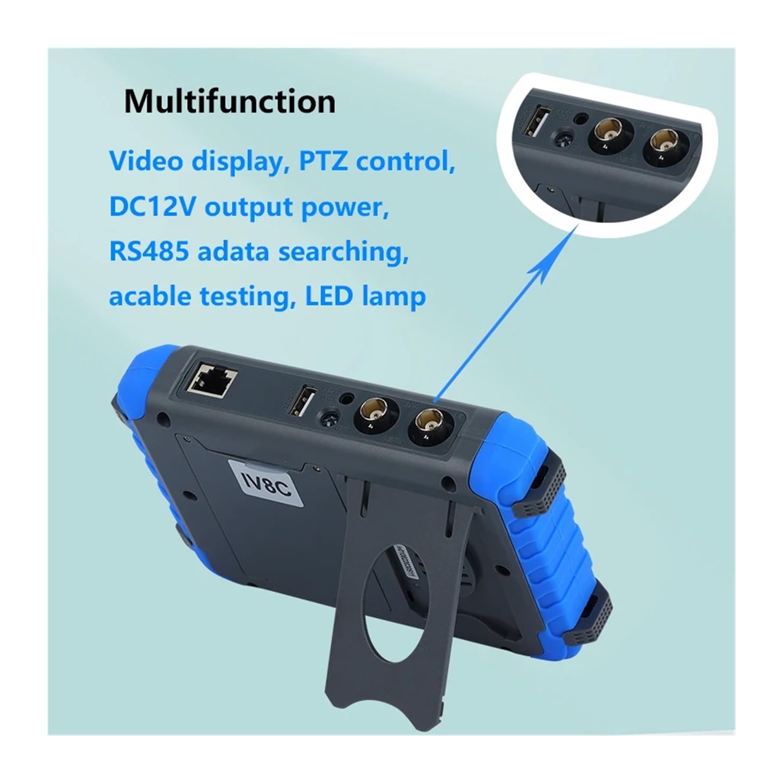 Tester CCTV, Tester for telecamera di sicurezza CCTV coassiale HD da 8 MP AHD TVI CVI CVBS Tester for telecamere di sicurezza alimentato DC12V portatile Tester video da 5 pollici