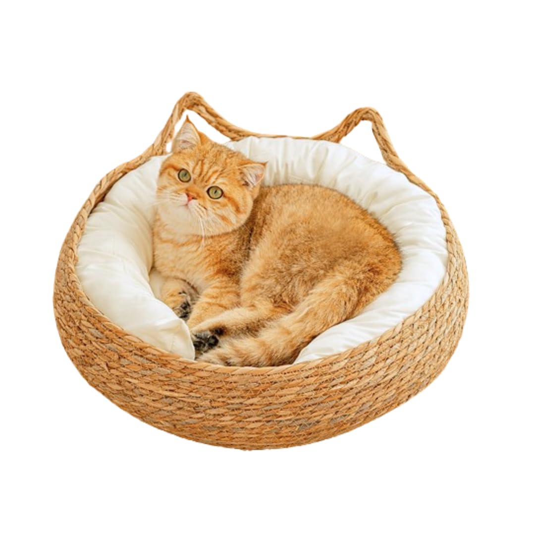 Amazon.co.jp: 猫用ベッド かごベッド ガマ草 藤編み ラタン ペット