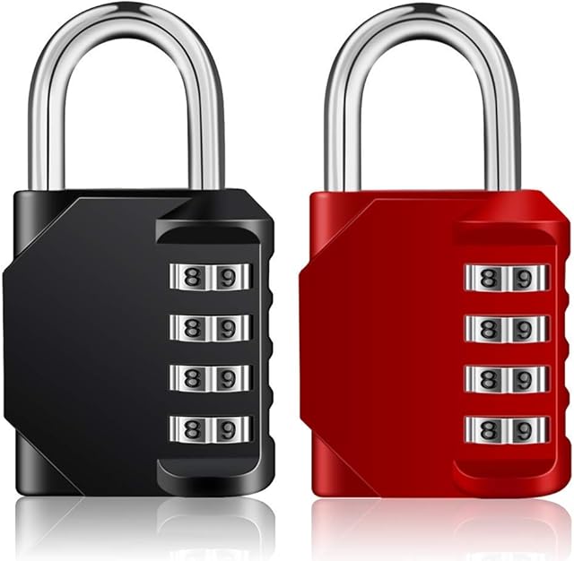 ZHEGE Combination Padlocks 2 Pack, 4 Digit Locker Padlocks for Gym, School Lockers, Heavy Duty Weatherproof Coded Padlocks Outdoor for Backyard Fence Gate, Shed Door (Black and Red)