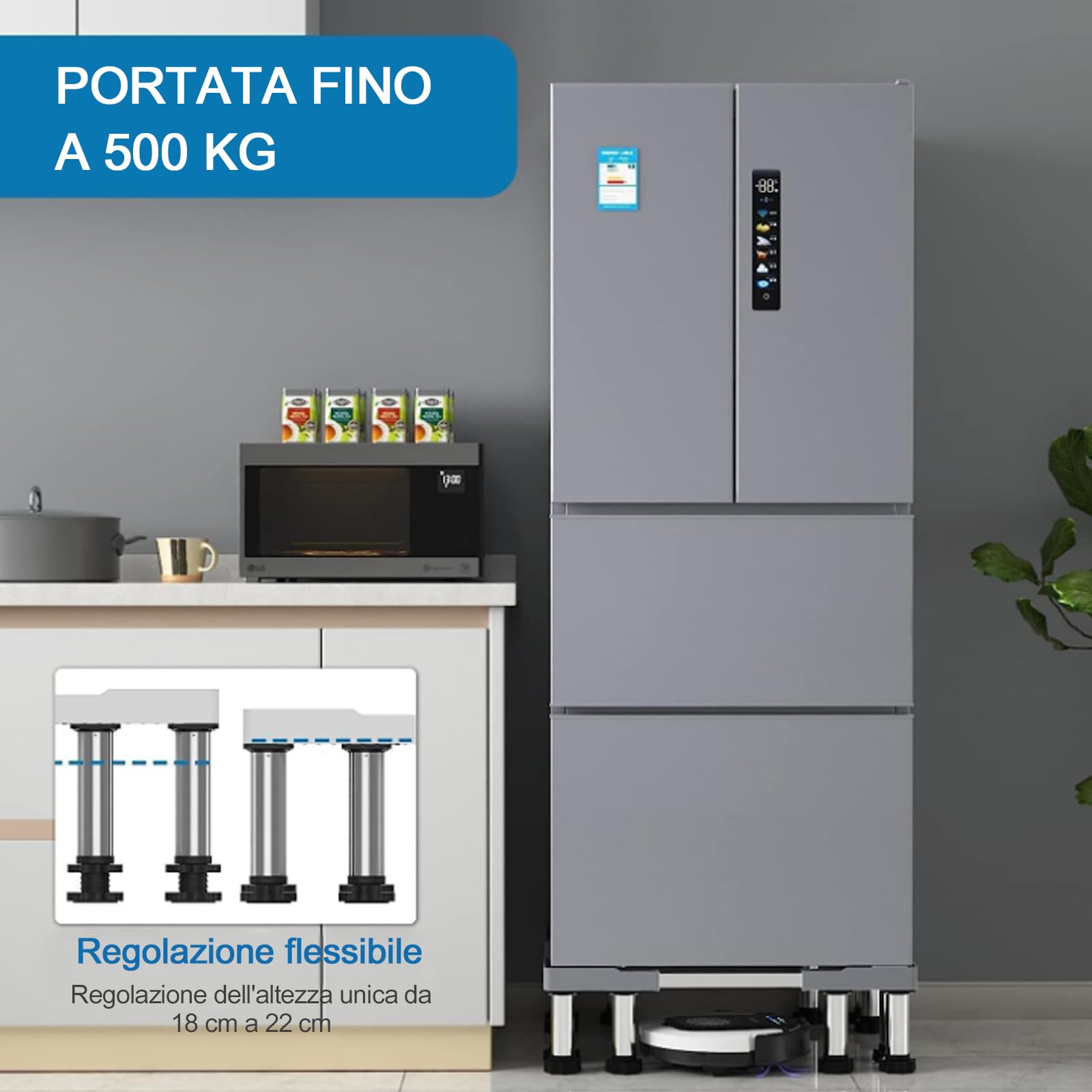 DEWEL Base per Lavatrice 12 Piedi, Lunghezza Regolabile 43-57 CM, Altezza 18-20 CM, Capacità Di Carico 500 KG Base Lavatrice Regolabile Per Asciugatrice, Frigorifero e Congelatore (Nero)