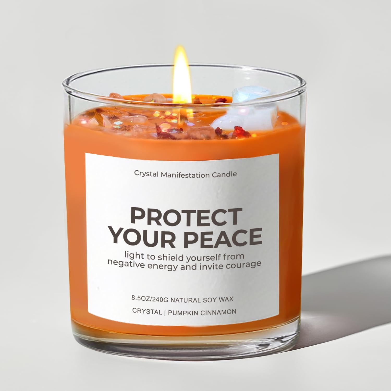 Fall Candles for Home, Pumpkin Cinnamon Scented Candle, Aromatherapy Candle with Crystals, 10oz Soy Candles for Home Scented, Gifts for Women Best Friend Mom Halloween Christmas Birthday