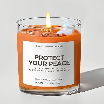 Fall Candles for Home, Pumpkin Cinnamon Scented Candle, Aromatherapy Candle with Crystals, 10oz Soy Candles for Home Scented, Gifts for Women Best Friend Mom Halloween Christmas Birthday