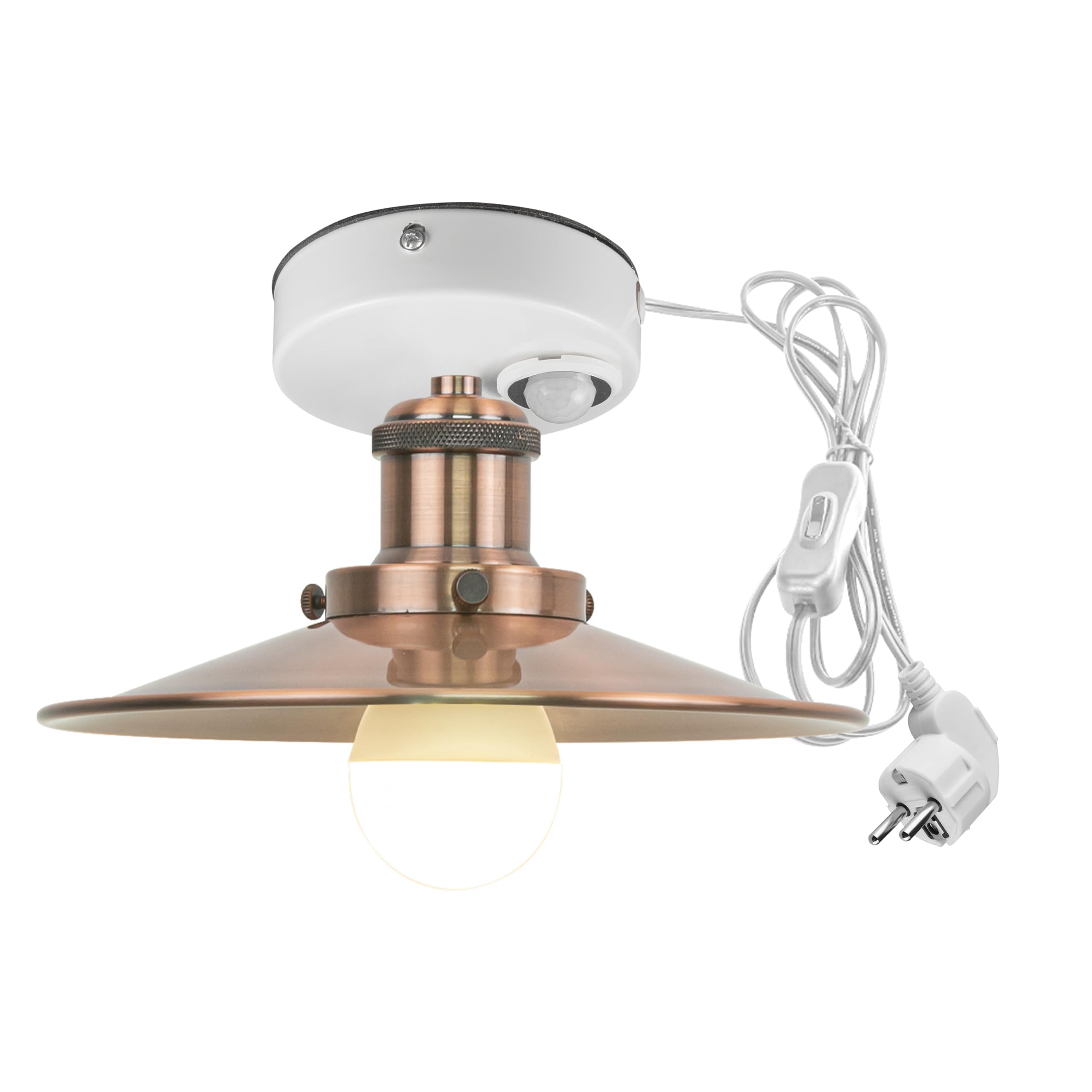 Plafoniera con sensore di movimento interno, lampada da soffitto in ferro industriale, sensore di movimento radar con cavo da 4,5 m e portalampada E27, per corridoio, bagno, scale, garage