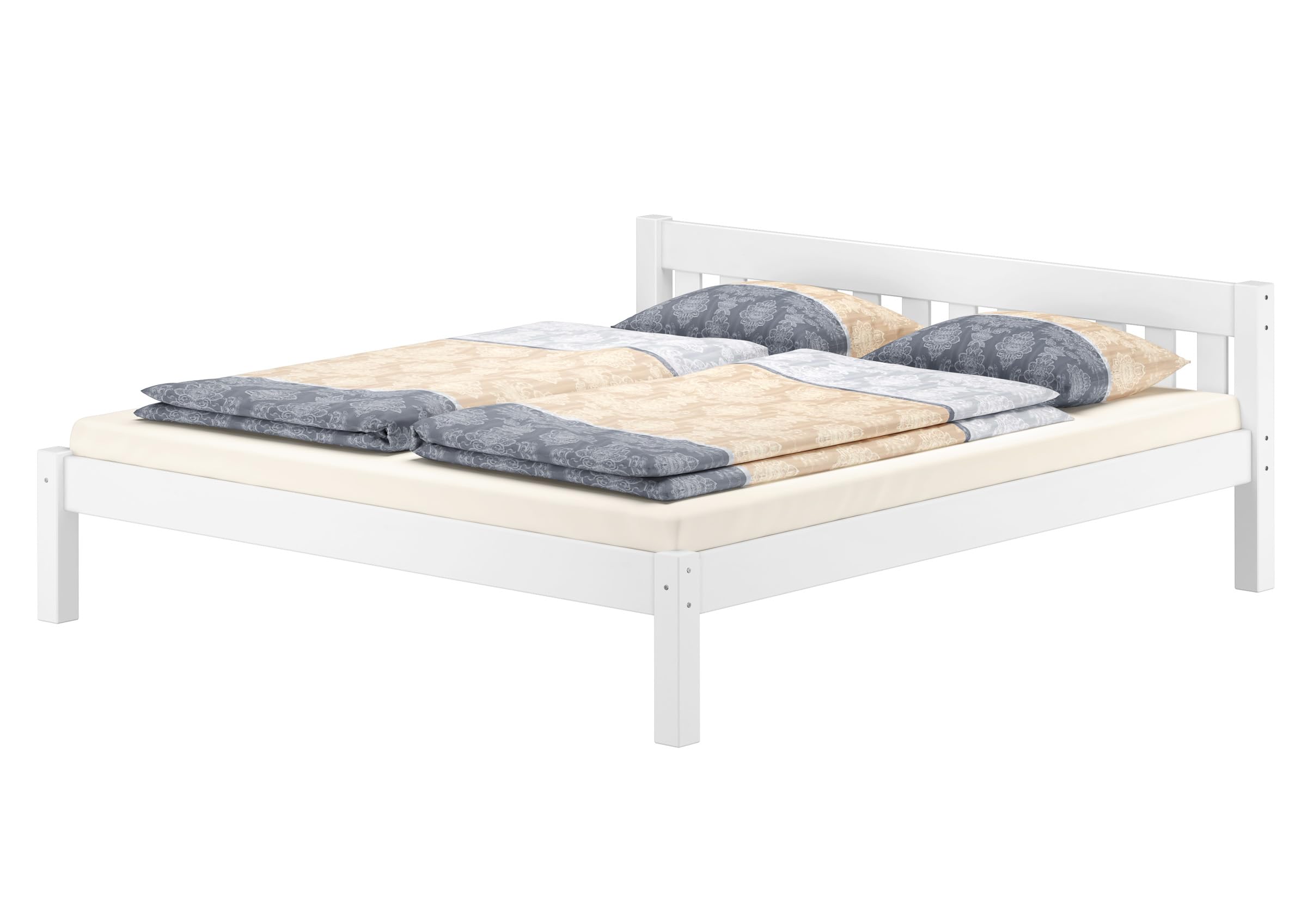 Erst-Holz Weißes Doppelbett 180x200 aus Massivholz Kiefer – Produktbeschreibung mit Zubehörvarianten
