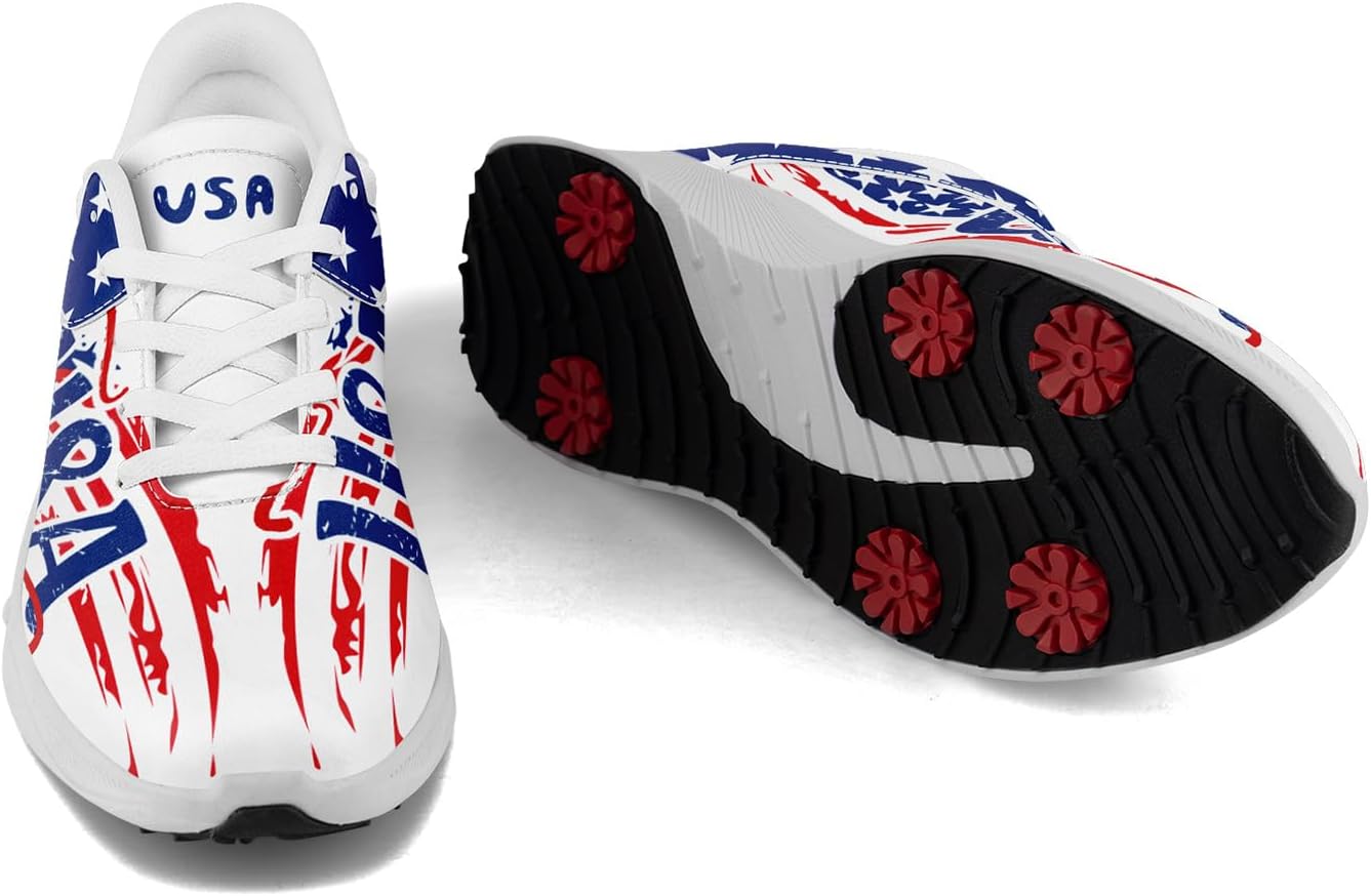 American Flag Golf Shoes for Men Women, USA Patriotic Spikeless Golf Sneakers America's 250th Non-Slip Golf Trainers