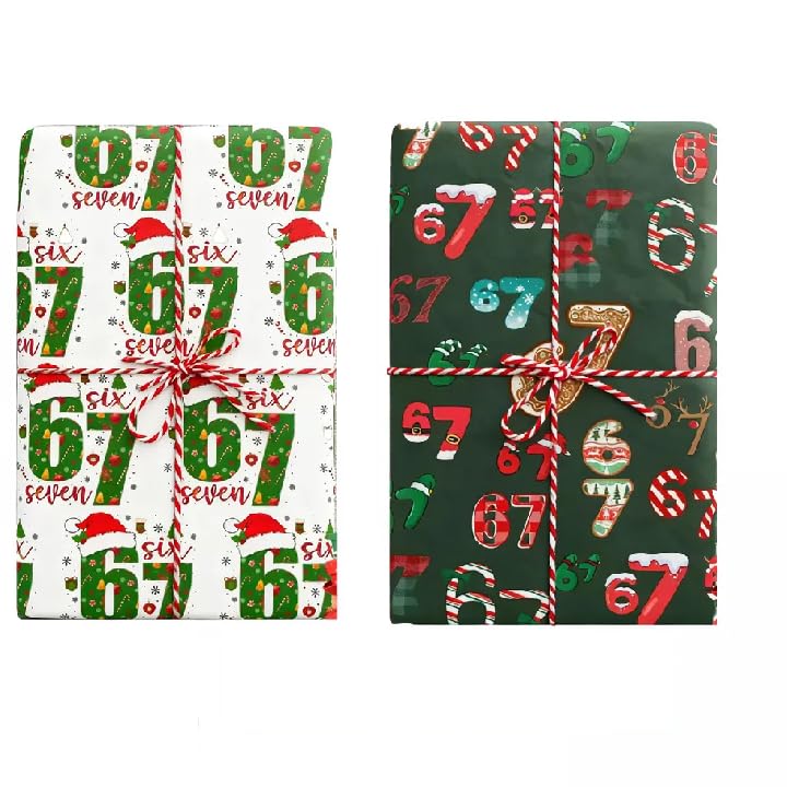 67 Wrapping Paper, 90 * 50cm 67 Christmas Wrapping Paper, Funny Gift 6 7 Wrapping Papers, White & Green DIY Gift Wrapping Papers (white+green)