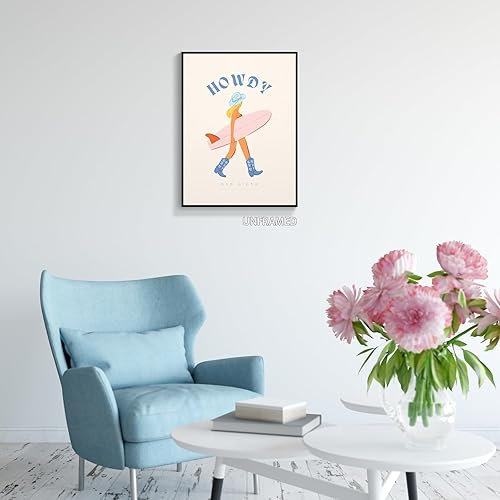 Miniatura 9 de gooptyinh Lienzo decorativo de pared de vaquera costera de moda, póster estético de habitación de niña surfista azul Howdy y Aloha, decoración de