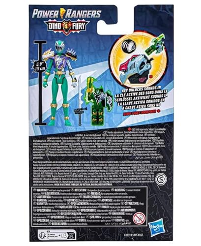 Power Rangers Dino Fury Cosmic Armor Green Ranger 6-Inch Action Figure Toy Inspired by TV Show with Dino Fury Key and Weapon Accessories for Ages 4 and Up