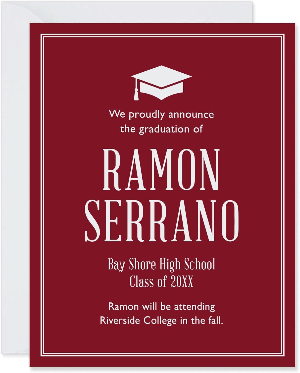 Personalized Graduation Announcements, 4.25x5.5 High School or College Class of 2025 Announcements with Premium Envelopes (Maroon)