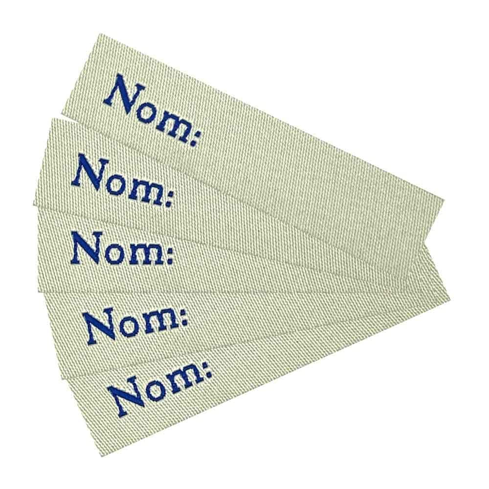 Etichette in tessuto per etichettare "Nom" quantità 200 pezzi/36,00 €, combinazioni di colori crema - blu