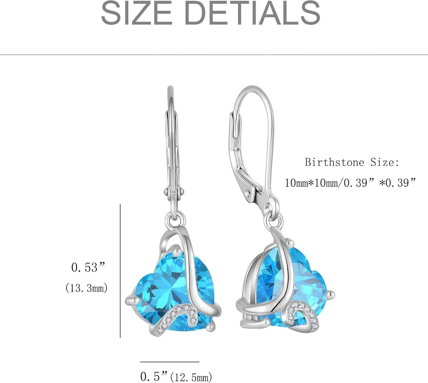 Heart Birthstone Jewelry Set - "I Love You Forever" Engraved Blue Heart Pendant Necklace & Drop Earrings, Hypoallergenic White Gold Plated Jewelry for Women, Valentine's Day Anniversary Birthday