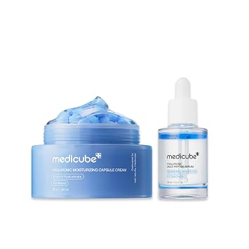 medicube Hyaluronic Moisture Boosting Duo Hyaluronic Acid Capsule Cream and Hyaluronic Serum Set | Deep Hydration, Moisture Lock, and Plumping Care for Smooth, Healthy, and Dewy Skin